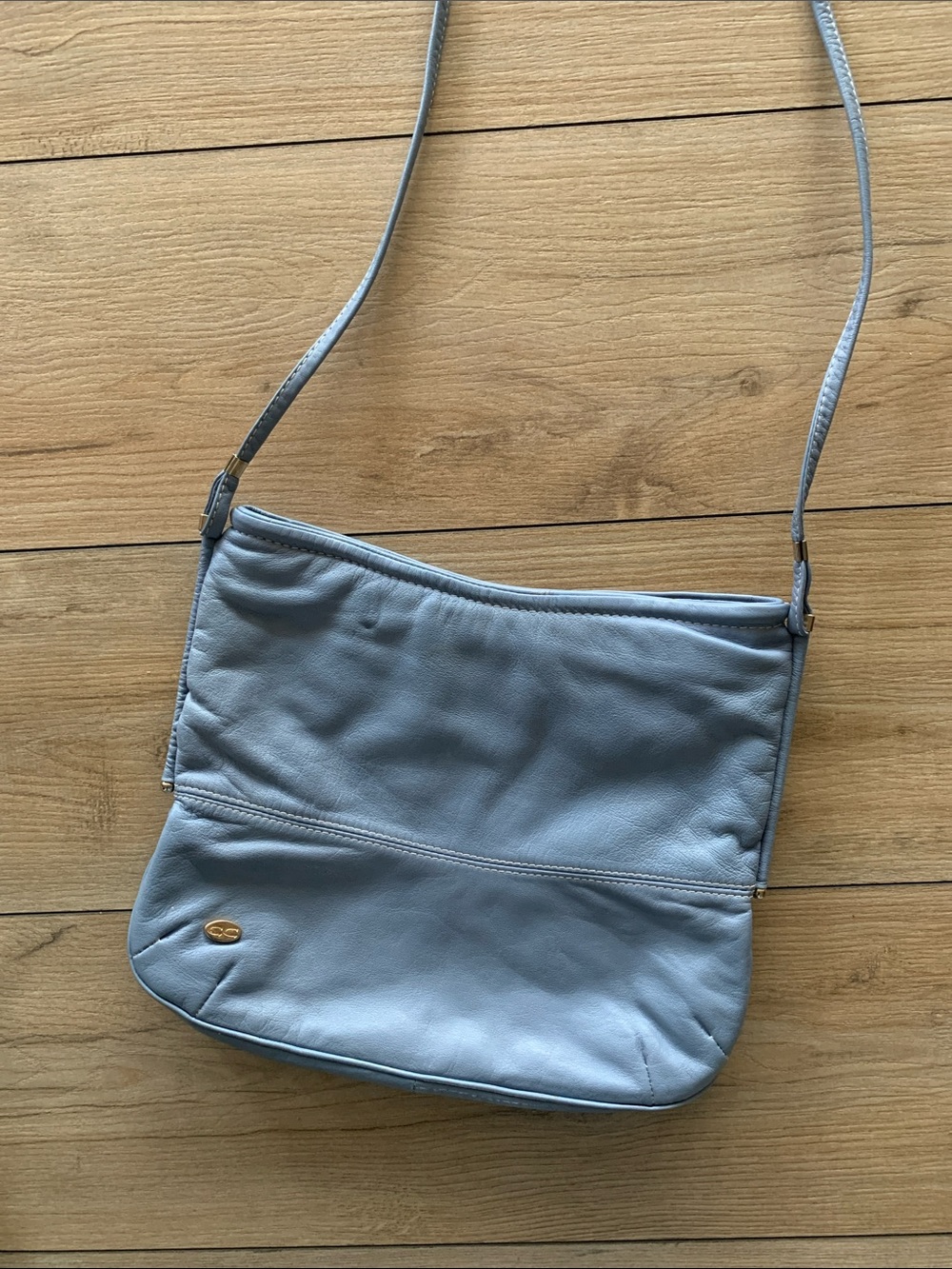 Vintage Bugatti Leather Crossbody Bag / soft summer or fall blue